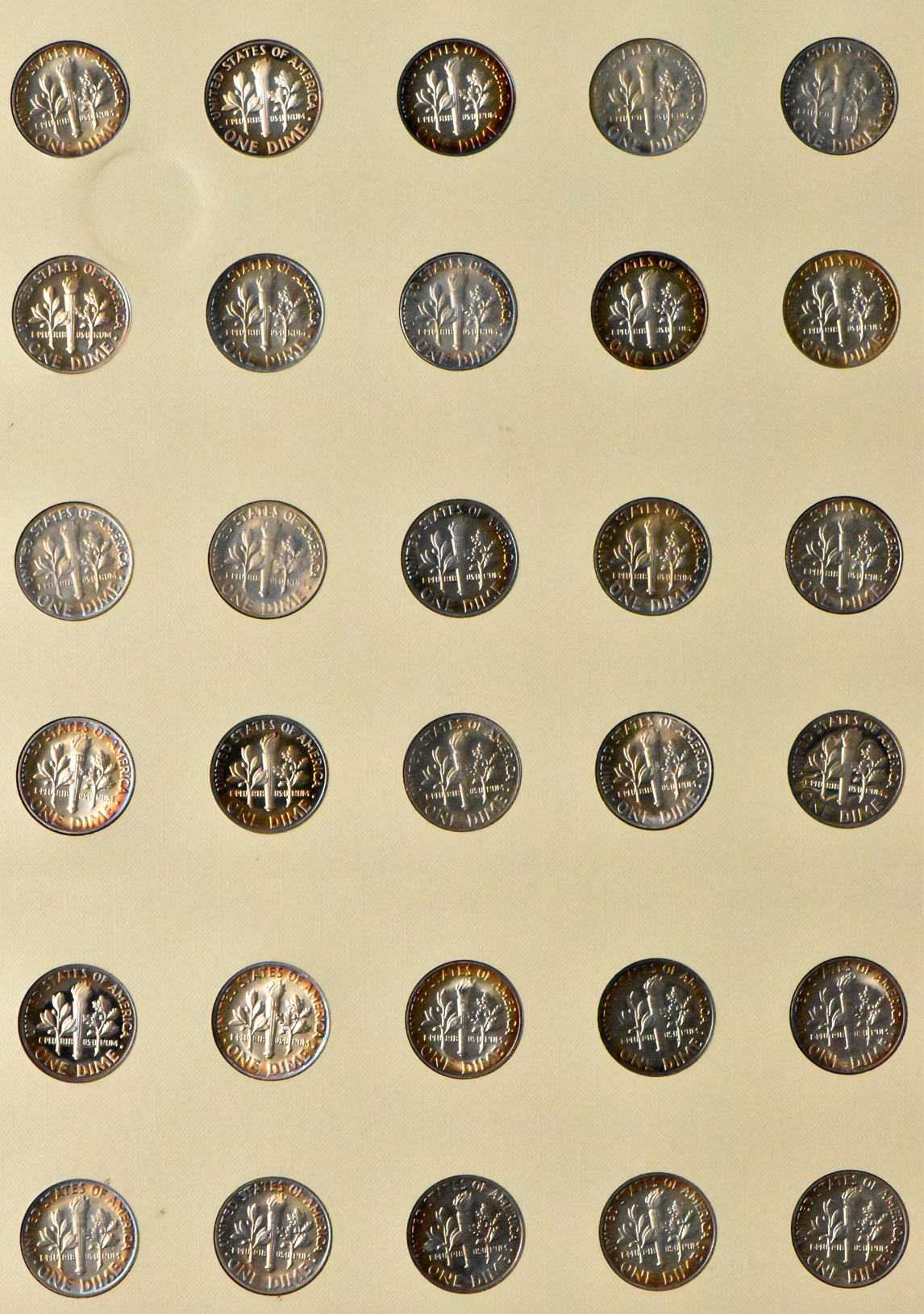 Roosevelt Dimes in Album Pages, All Toned