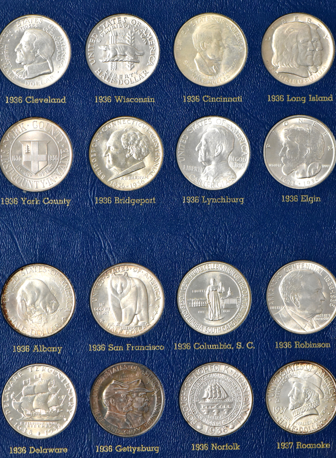 Collection of 48 different silver commemoratives in a nearly complete Whitman 9433 album