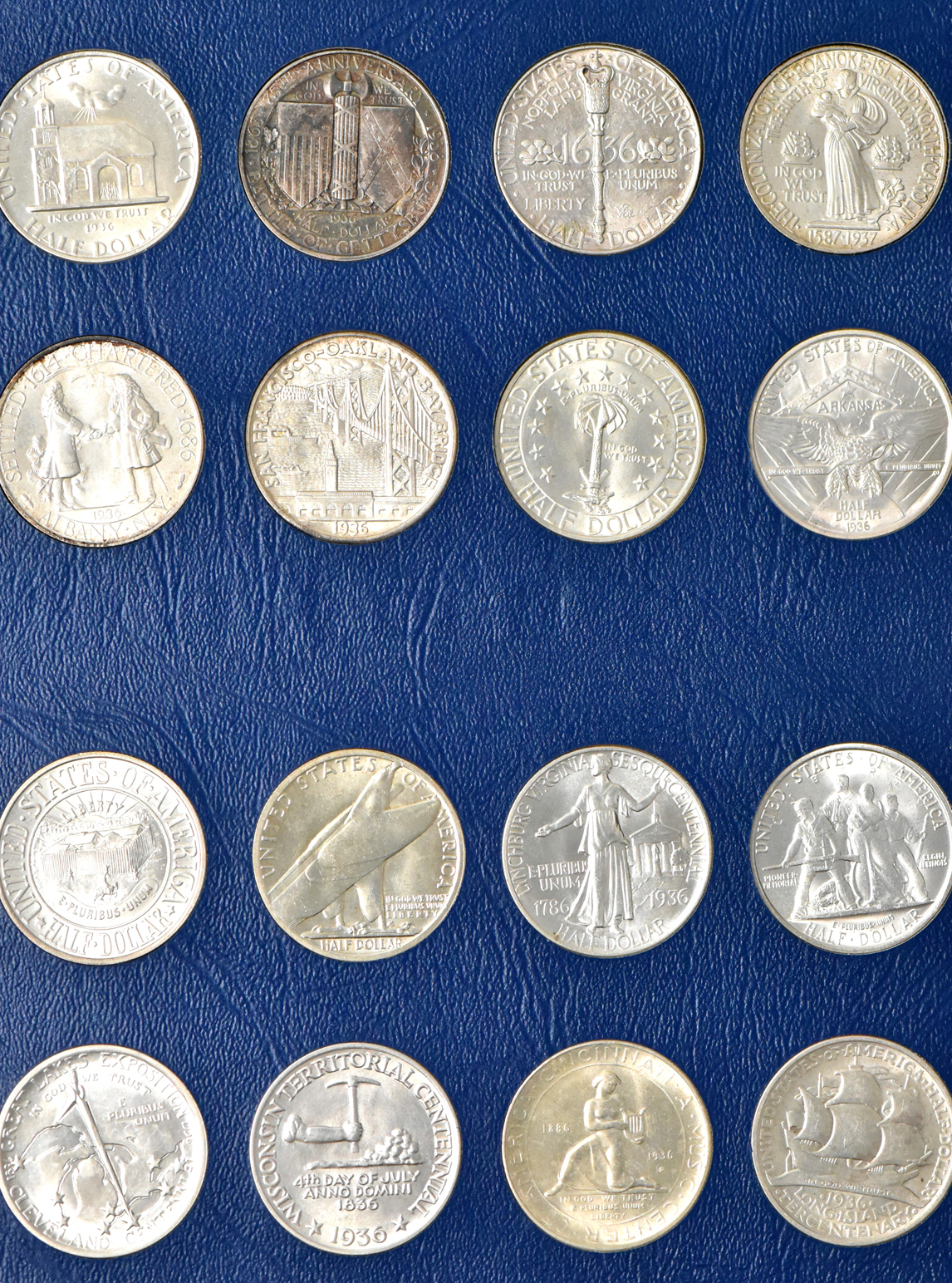 Collection of 48 different silver commemoratives in a nearly complete Whitman 9433 album