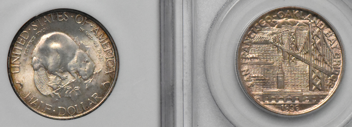 Five certified Gem Uncirculated silver commemorative half-dollars