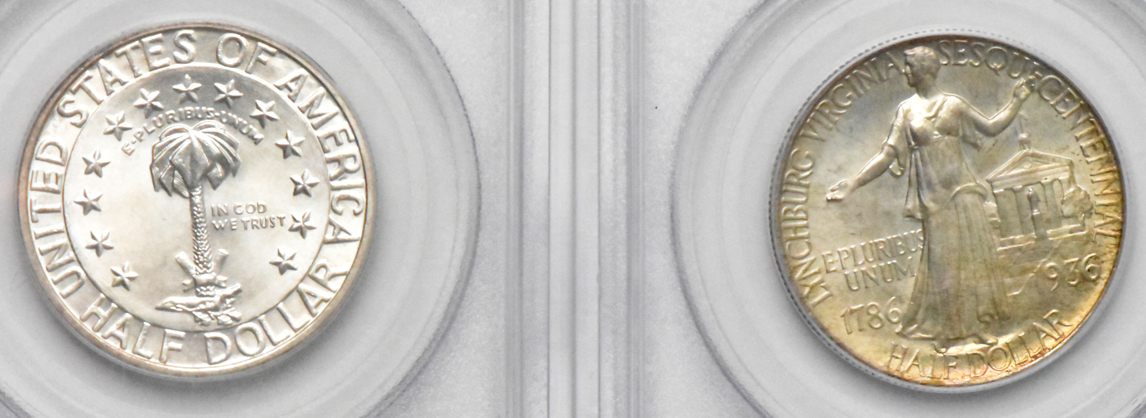 Four silver commem half-dollars, all PCGS MS-65