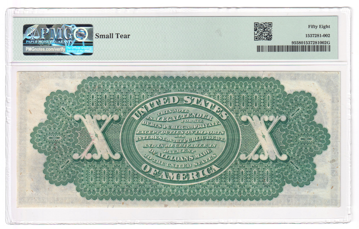 1863 $10 Fr# 95 - PMG AU-58/small tear