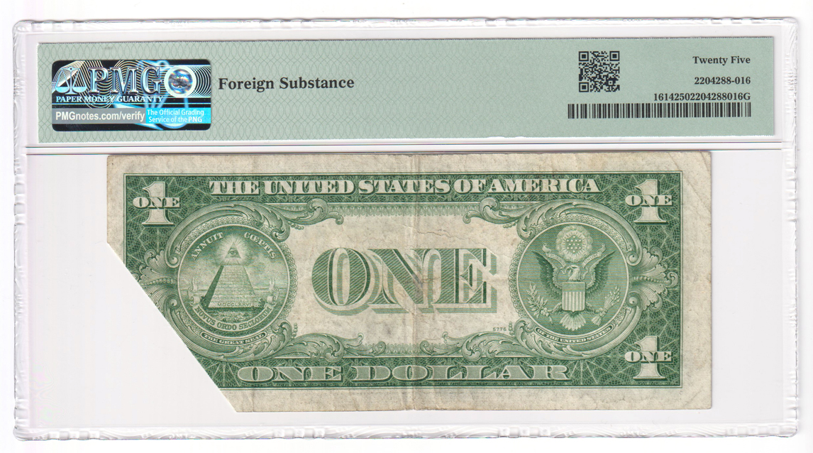 Error Currency - 1935-E $1 Silver Certificate Fr# 1614 Printed Fold Error - PMG VF-25/foreign substance