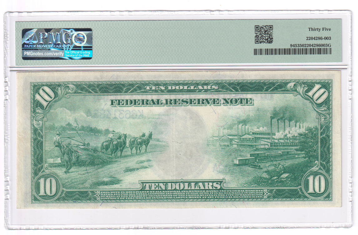 1914 $10 Dallas Blue Seal Fr# 945 - PMG VF-35