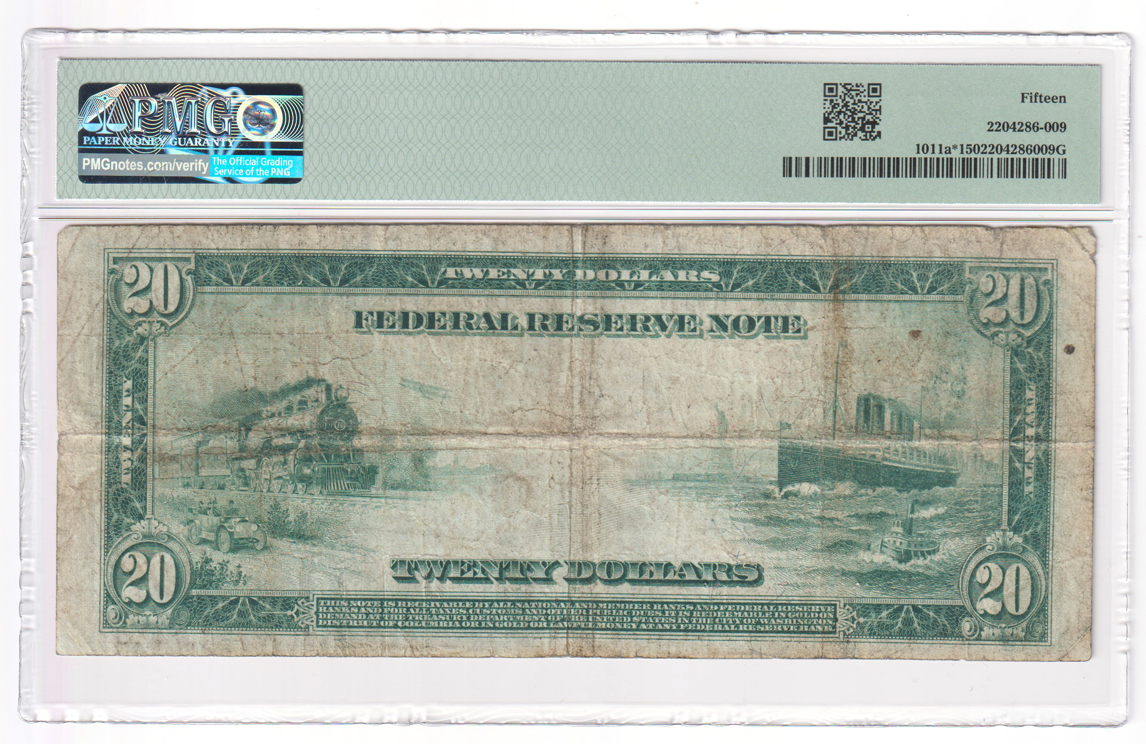 1914 $20 San Francisco Blue Seal Star Fr# 1011a* - PMG F-15