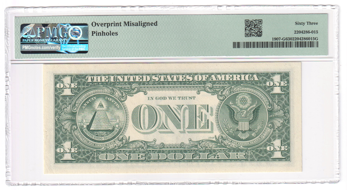 Error Currency - 1969-D $1 Chicago FRN Fr# 1907-G Misalignment Error - PMG ChCU-63