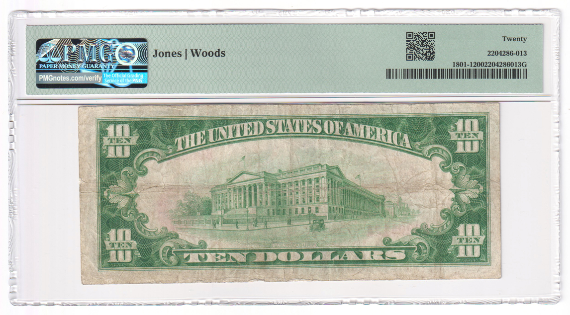 1929 $10 Type 1 - Thermopolis, WY Charter #12638 - PMG VF-20