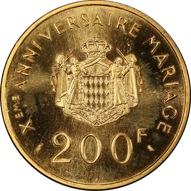 Monaco - 1966 200 francs 10th Wedding Anniversary - PCGS MS-66