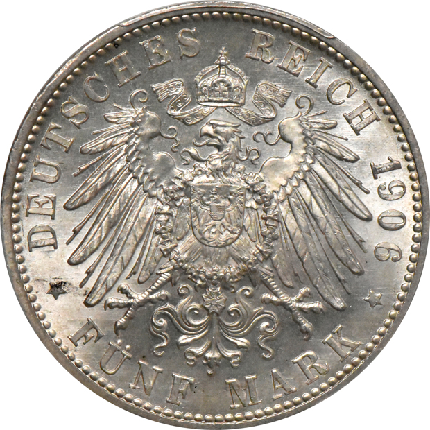 Germany - Baden 1906 5 mark Wedding - PCGS MS-66