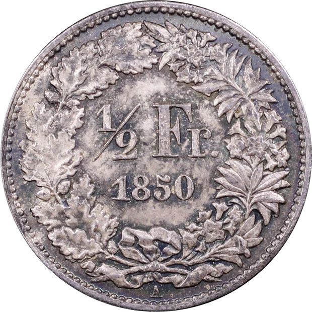 Switzerland - 1850-A 1/2 frank - PCGS MS-65