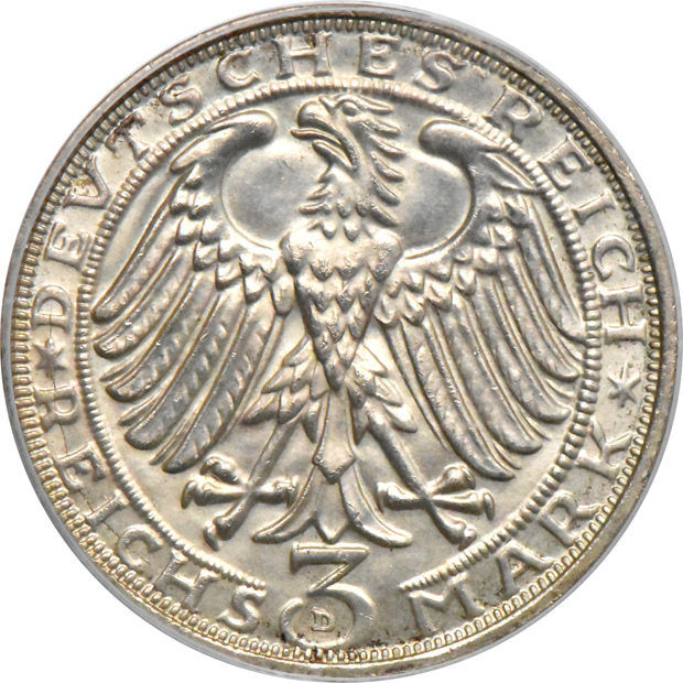 Germany - Durer 1928-D 3 mark- PCGS MS-64 (green label)