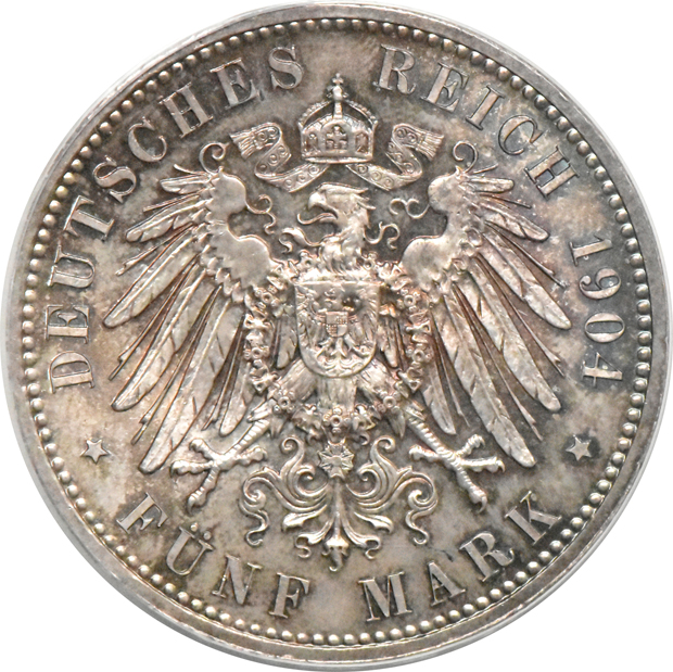 Germany - Saxony 1904-E 5 mark - PCGS MS-66 (green label)