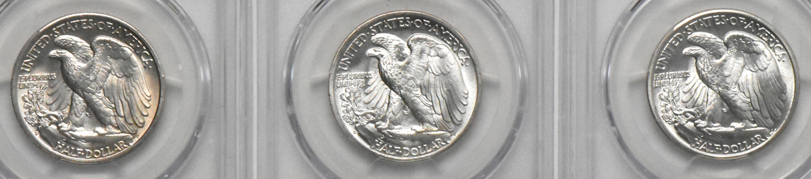1939 MS-66, 1939-D MS-66, and 1939-S MS-65, all PCGS