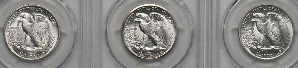 1938 MS-65, 1945-D MS-66, and 1945-S MS-66, all PCGS