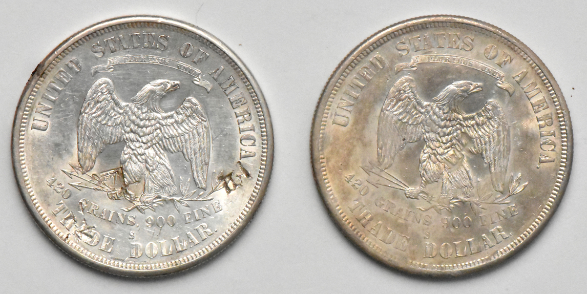Two 1874-S Chop Mark, as described