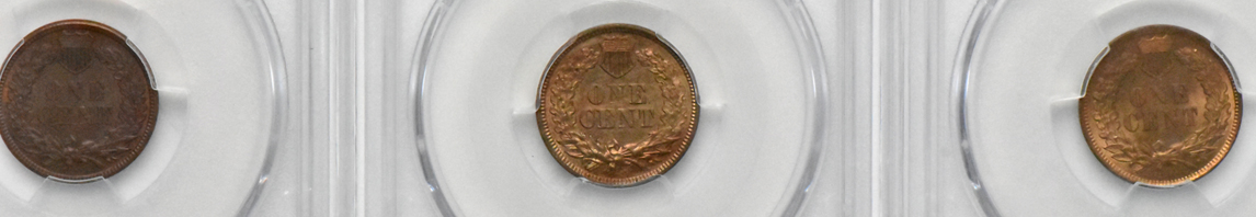 Five certified Uncirculated Indian Head cents