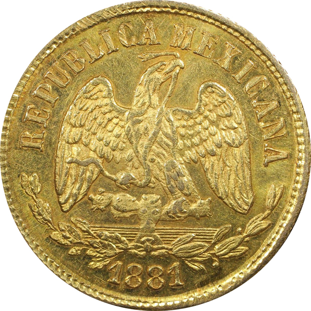 Mexico - 1881/79-Do P 10 peso - PCGS AU-58 WINGS