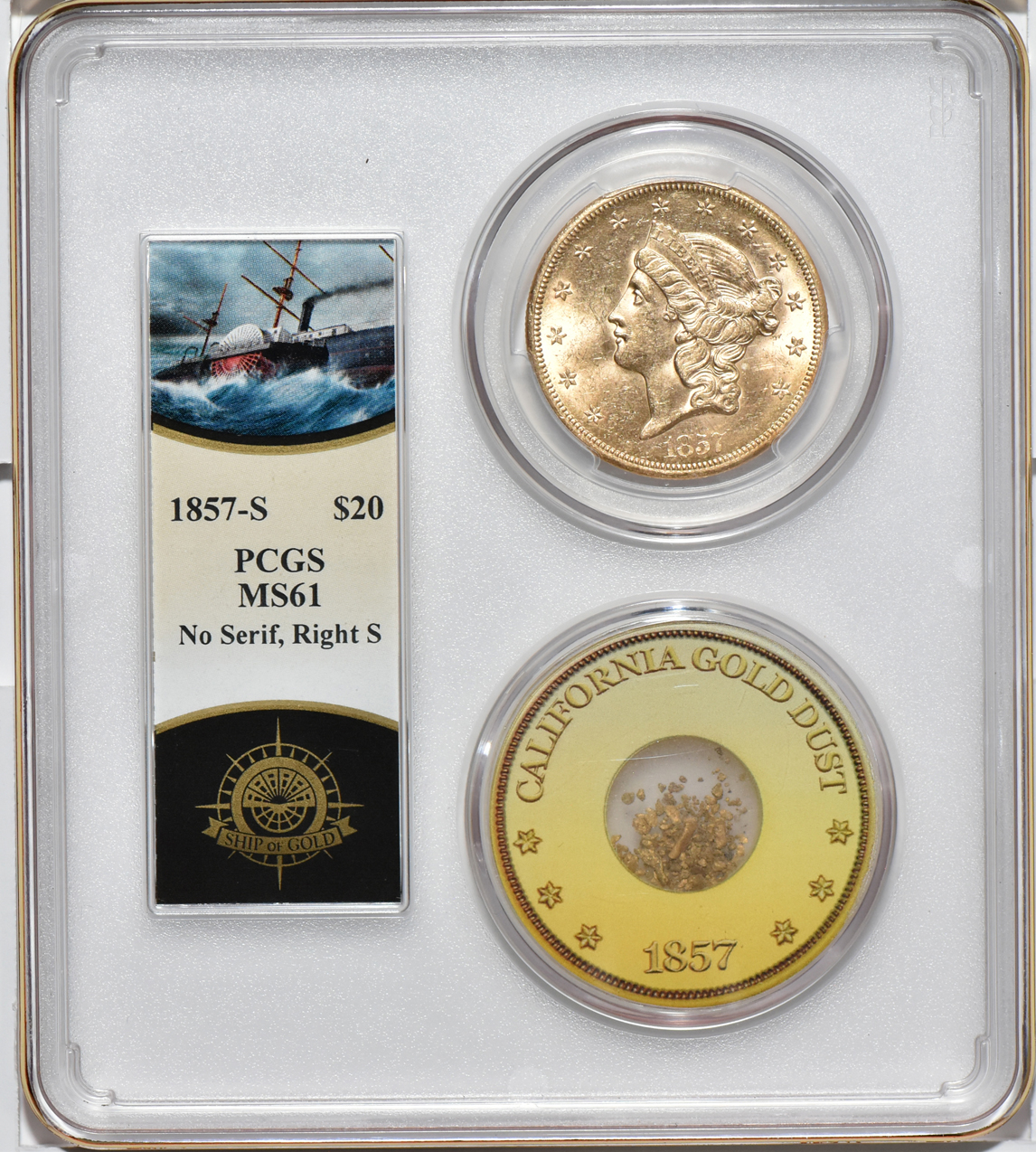 S.S. Central America1857-S No Serif, Right S PCGS MS-61