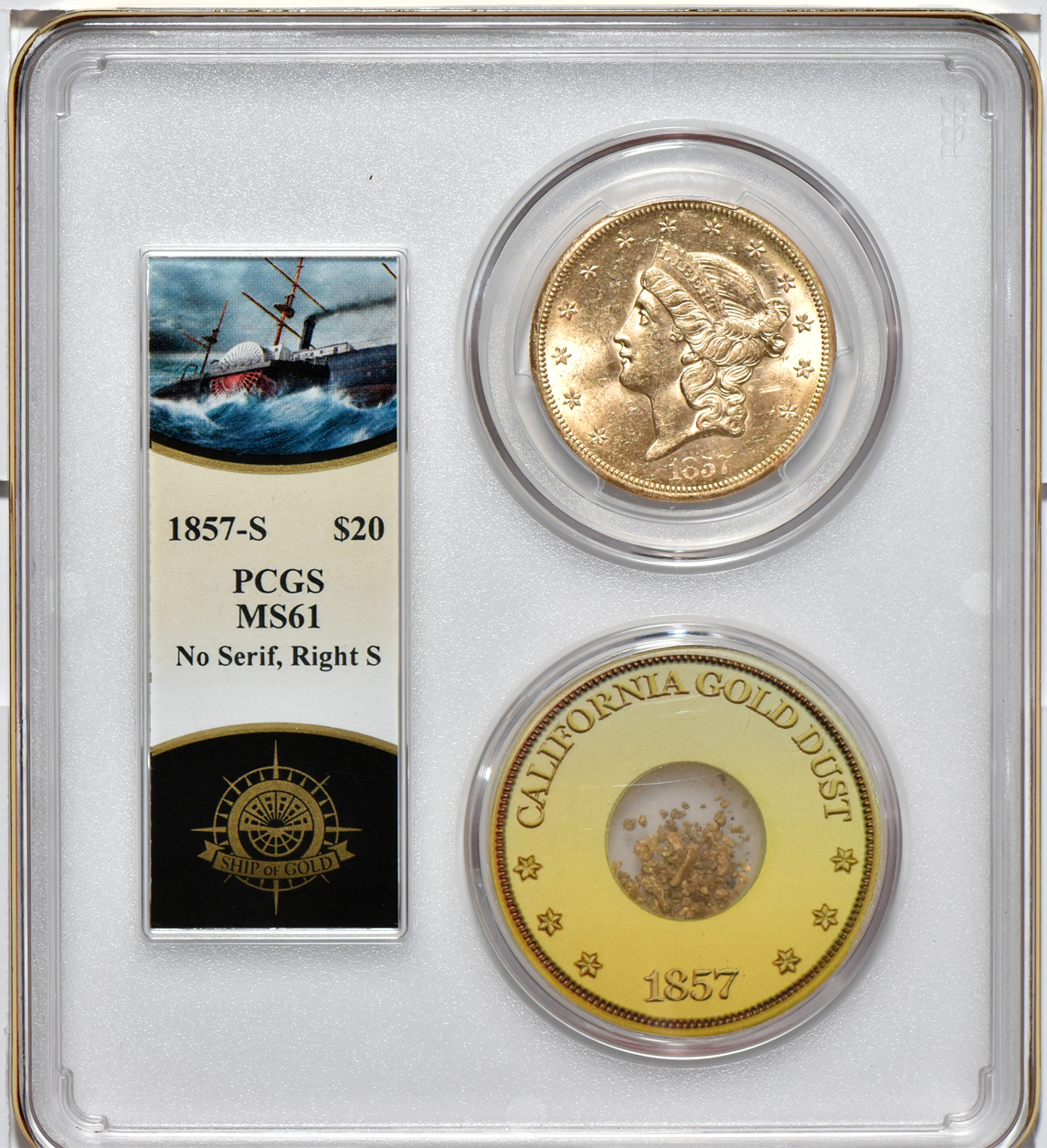 S.S. Central America1857-S No Serif, Right S PCGS MS-61