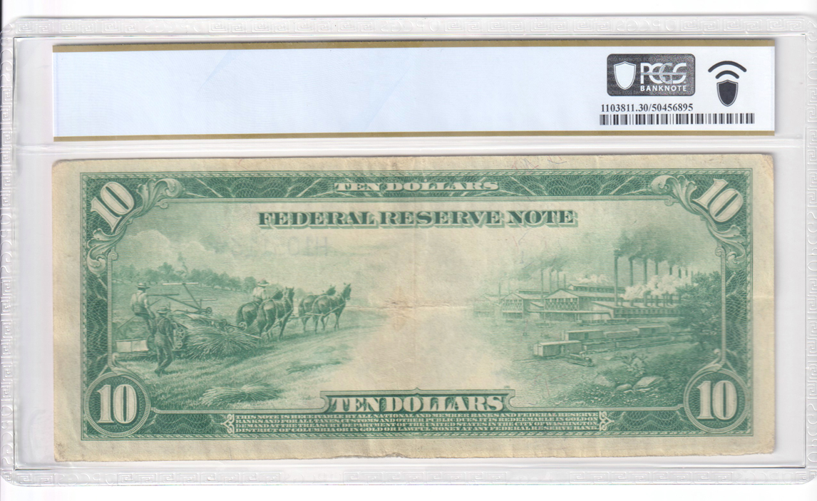 1914 $10 St. Louis Blue Seal Star Fr# 933* - PCGS VF-30