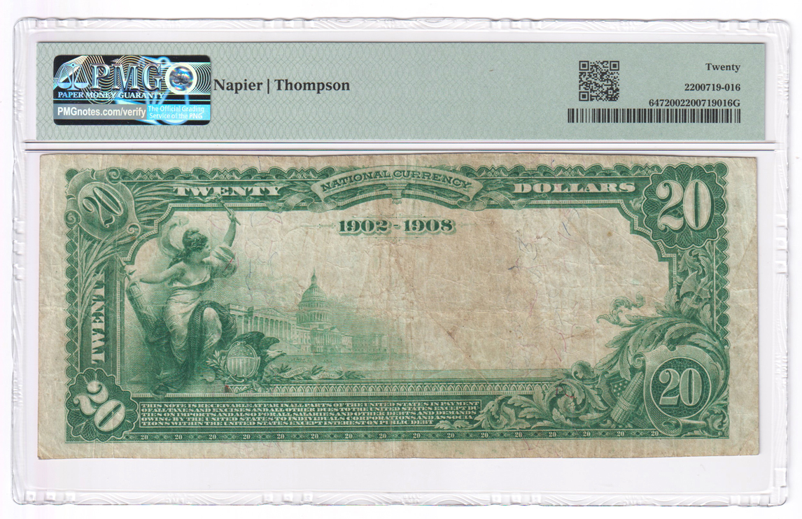 1902 $20 Blue Seal Date Back - Keota, OK Charter #10298 - PMG VF-20