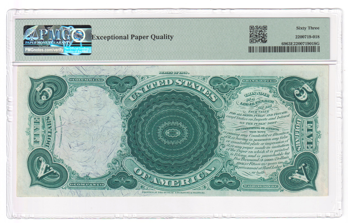 1878 $5 Woodchopper Fr# 69 - PMG ChCU-63 EPQ