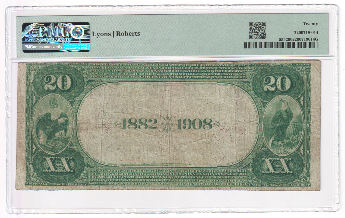 1882 $20 Date Back - Farmersville, TX Charter #6011 - PMG VF-20