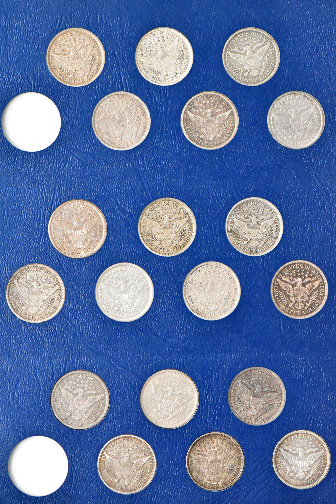 Collection of 69 different Barber quarters in a Whitman 9416 album