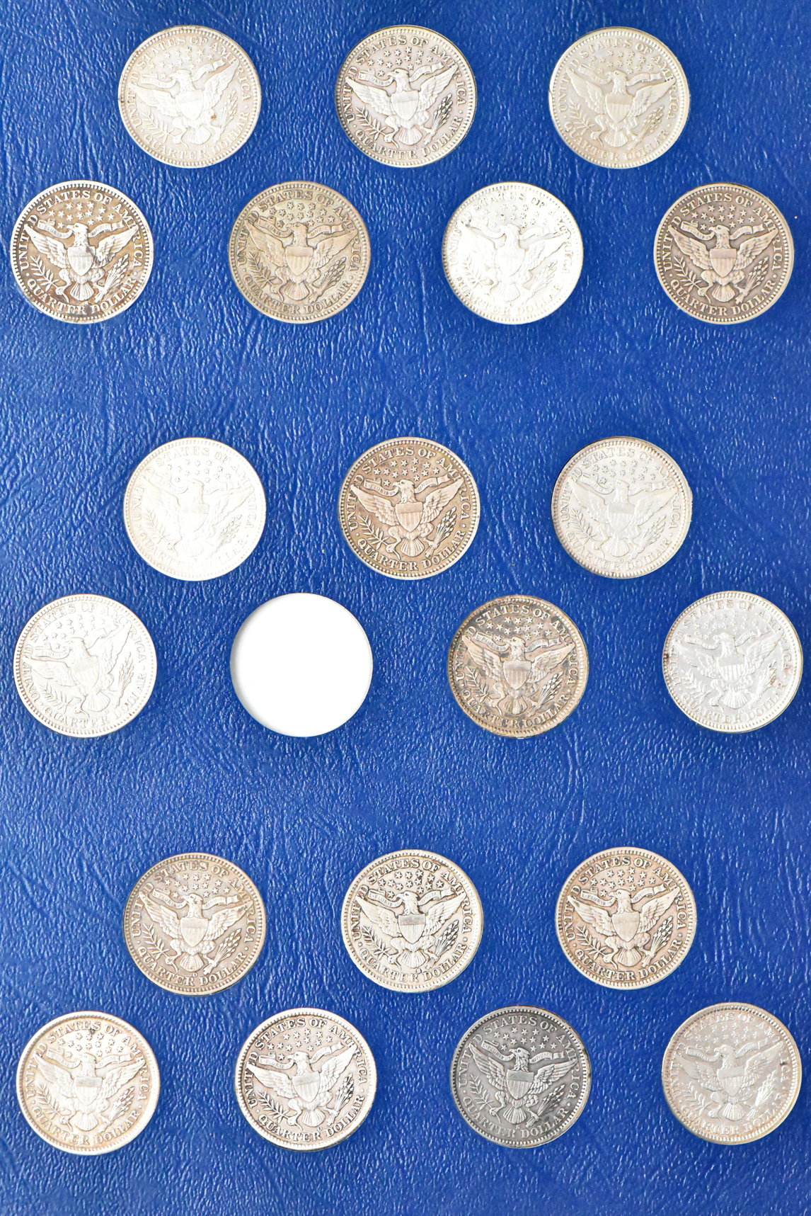 Collection of 69 different Barber quarters in a Whitman 9416 album