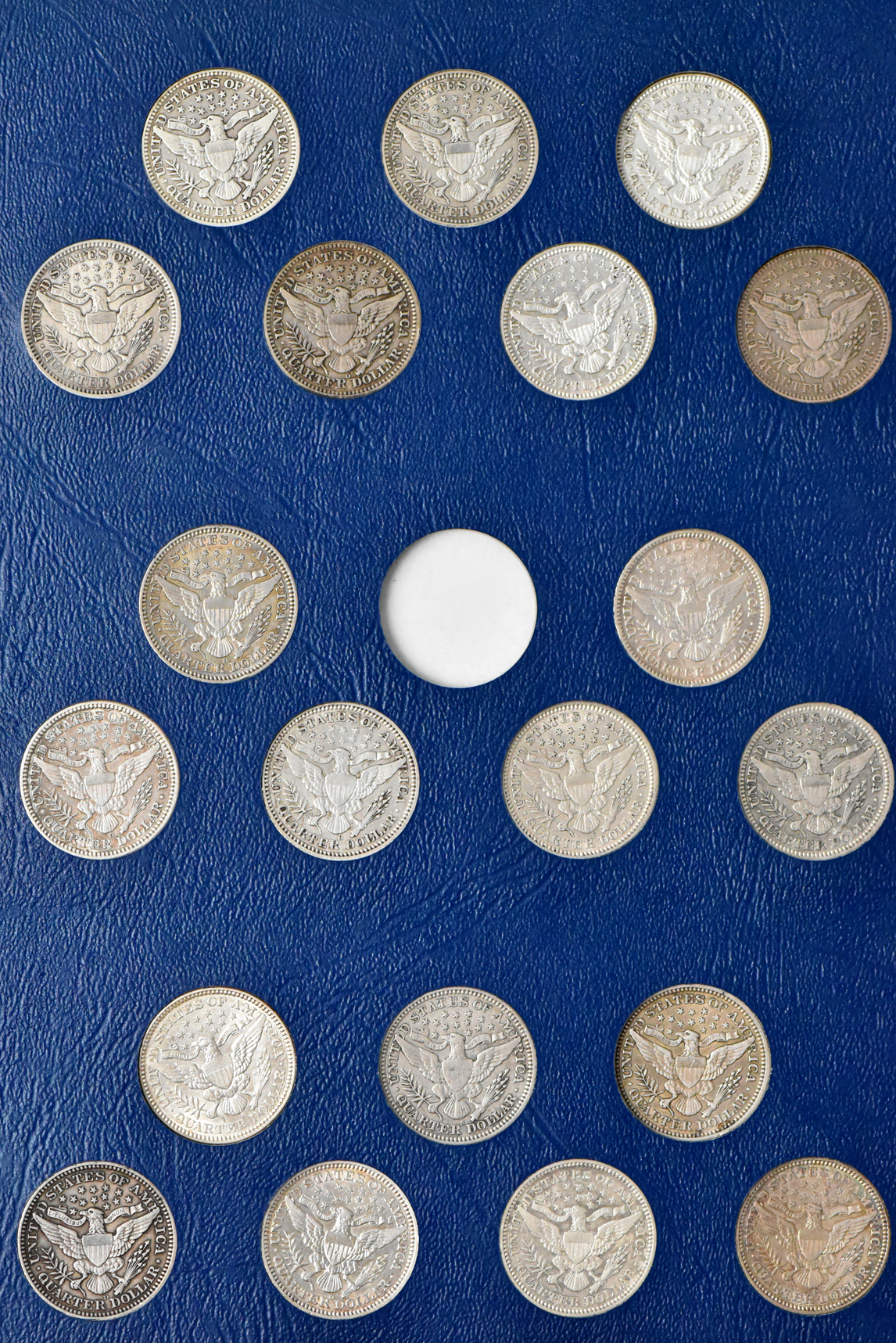 Collection of 69 different Barber quarters in a Whitman 9416 album
