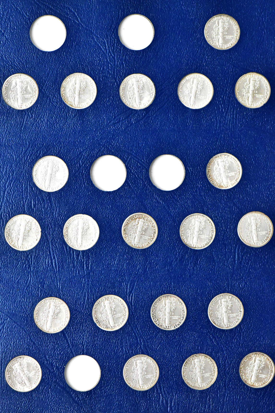 Collection of 55 different Mercury Dimes in a Whitman 9413 album