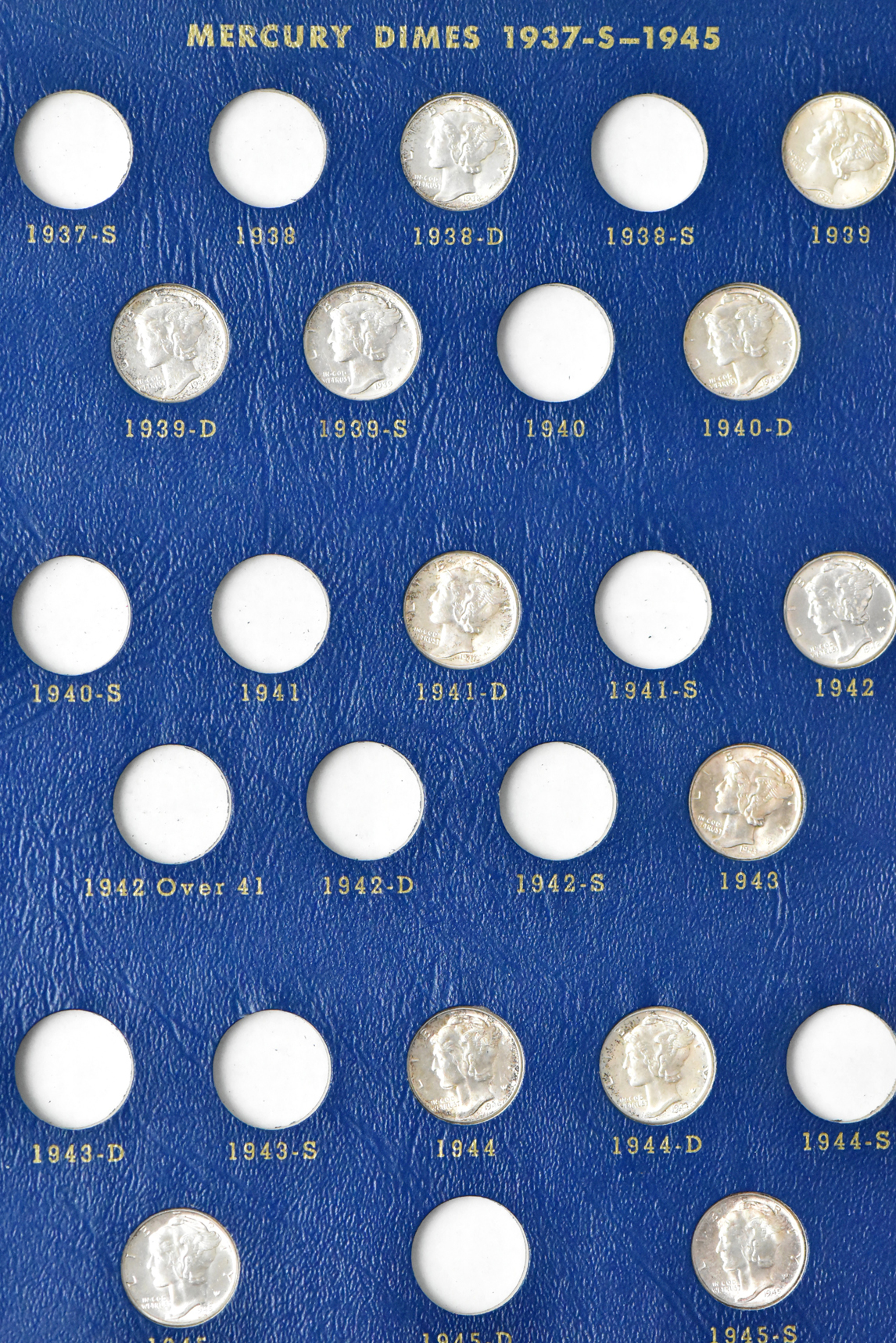 Collection of 55 different Mercury Dimes in a Whitman 9413 album