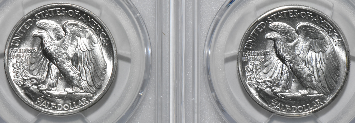 Four Walking Liberty half-dollars, all PCGS MS-65