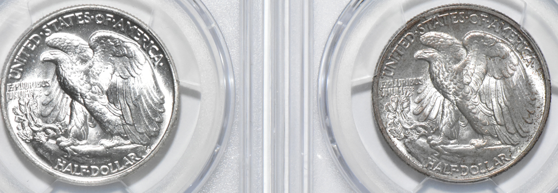 Four Walking Liberty half-dollars, all PCGS MS-65