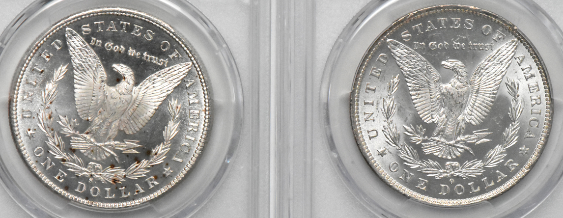 Four certified Uncirculated Morgan silver dollars