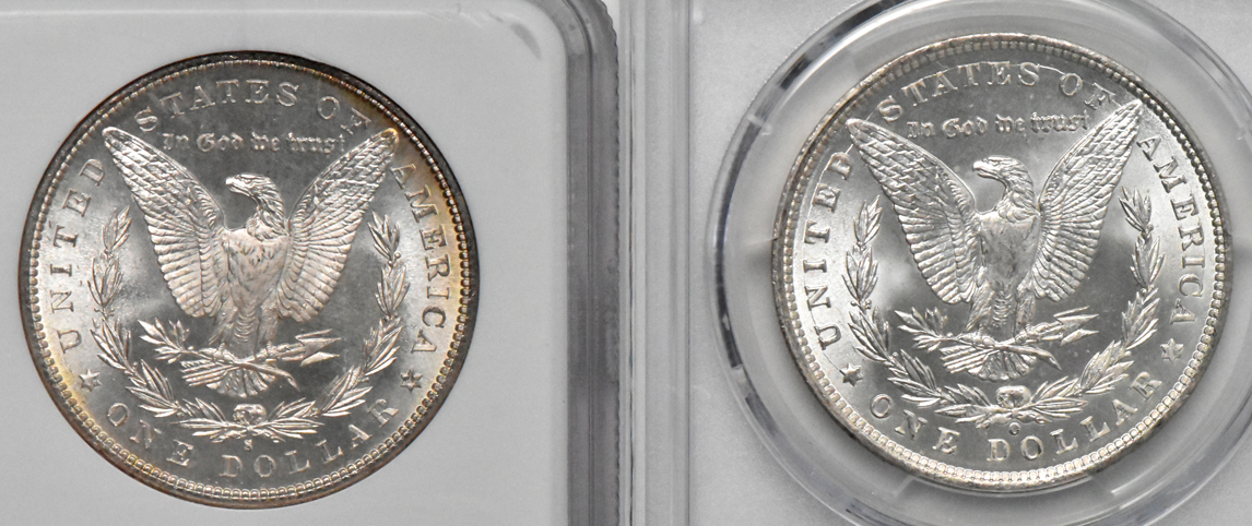 Four certified Uncirculated Morgan silver dollars