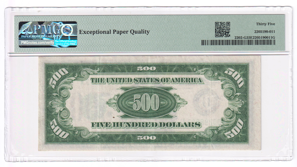 1934-A $500 Chicago Fr# 2202-G - PMG VF-35 EPQ