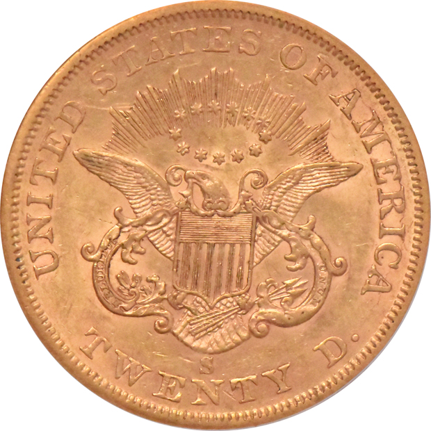 1861-S PCGS AU-50 (green line)