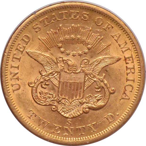 1861-S PCGS AU-50 (rattler)