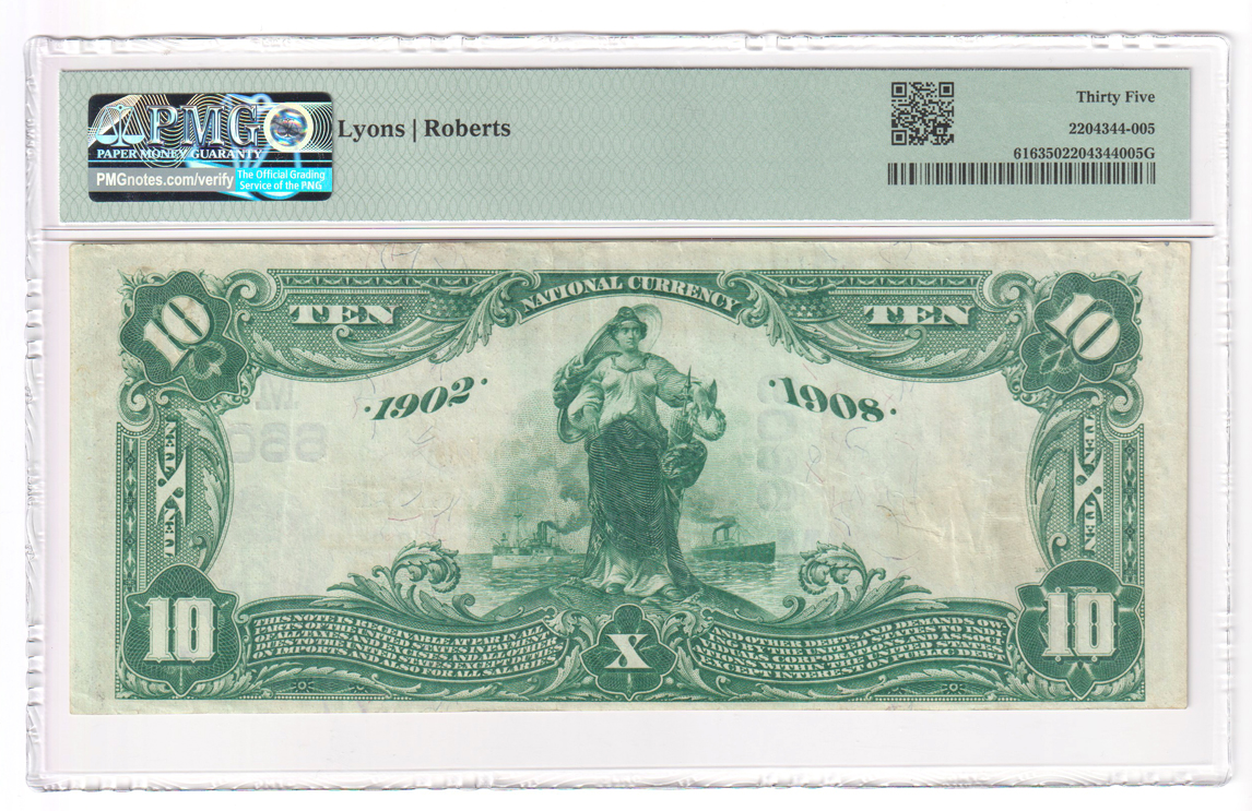 1902 $10 Blue Seal Date Back - Fairfield, IL Charter #6609 - PMG VF-35