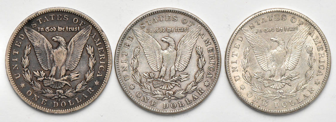 1879-CC VF, 1901-S XF, and a 1904-S VF