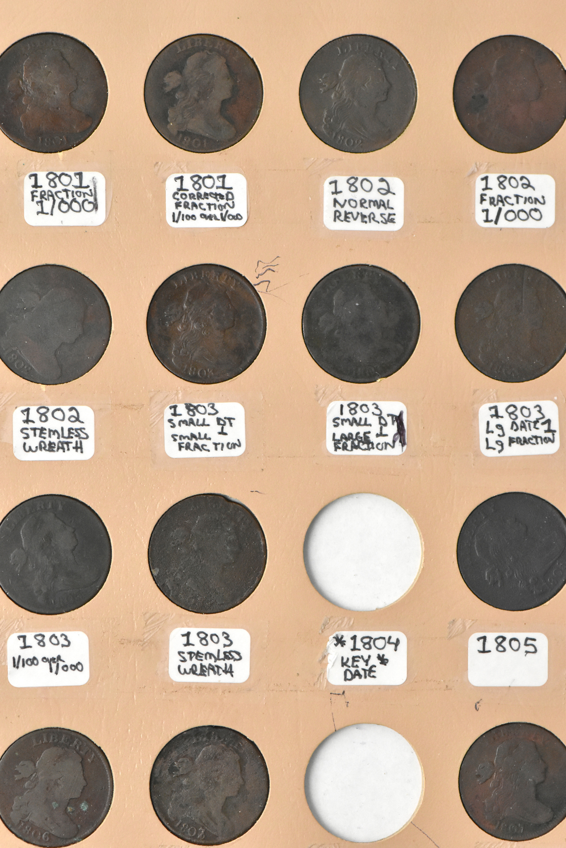 Collection of 120 different large cents in a Dansco 7099 album