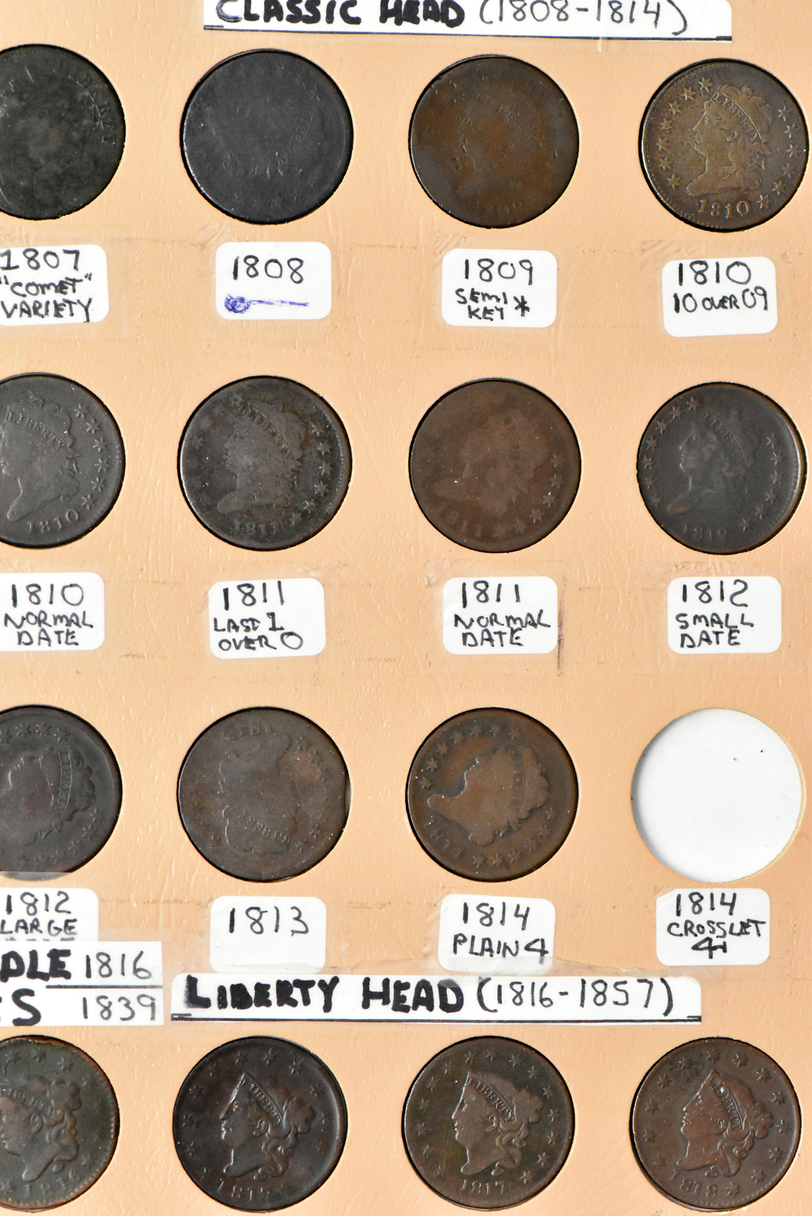 Collection of 120 different large cents in a Dansco 7099 album