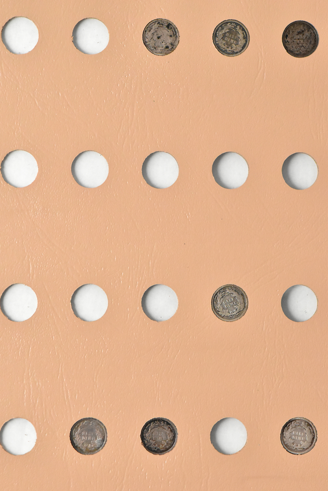 Group of 34 different half-dimes in a Dansco 6120 album
