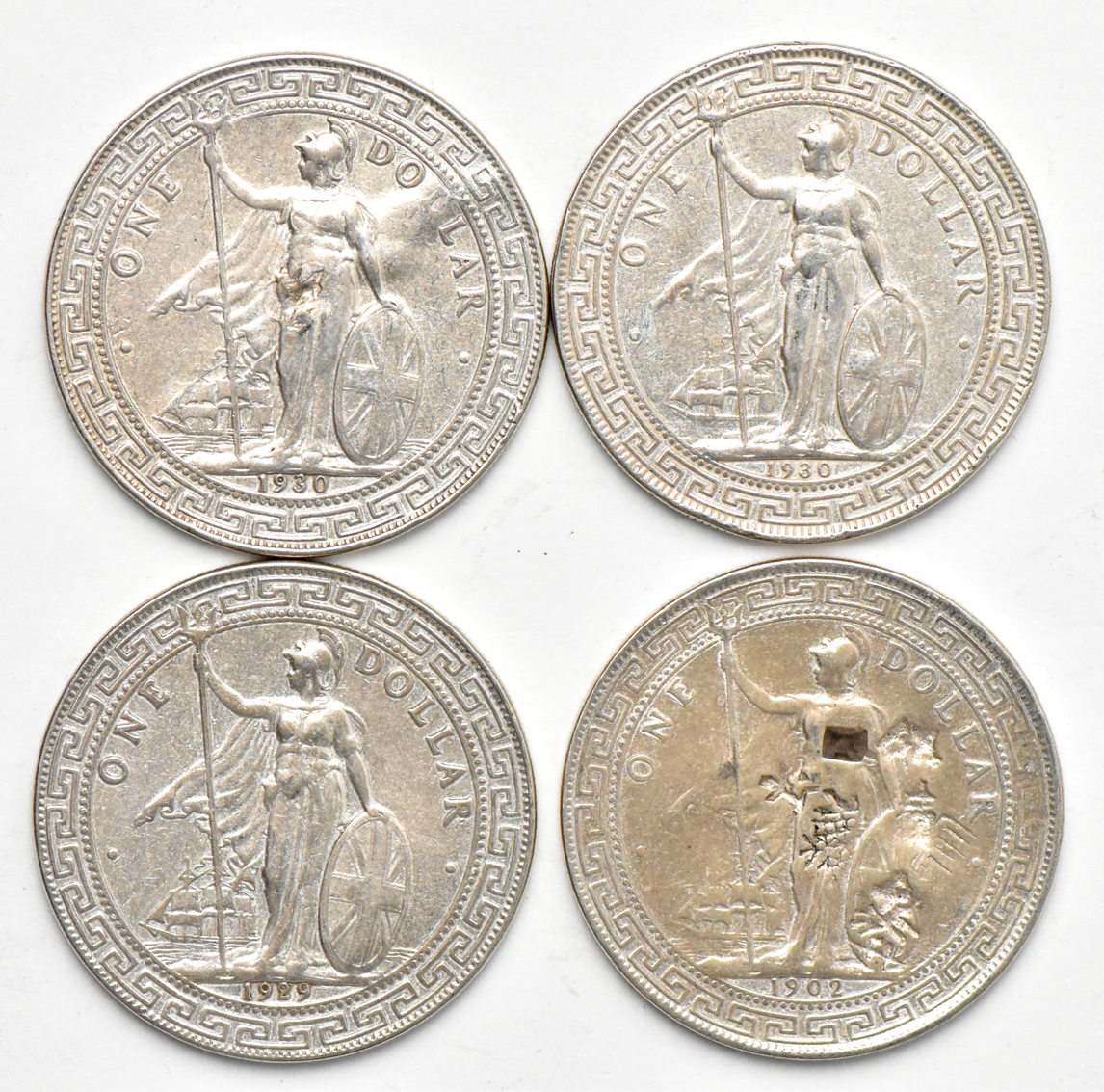 Great Britain - Thirteen chop marked trade dollars