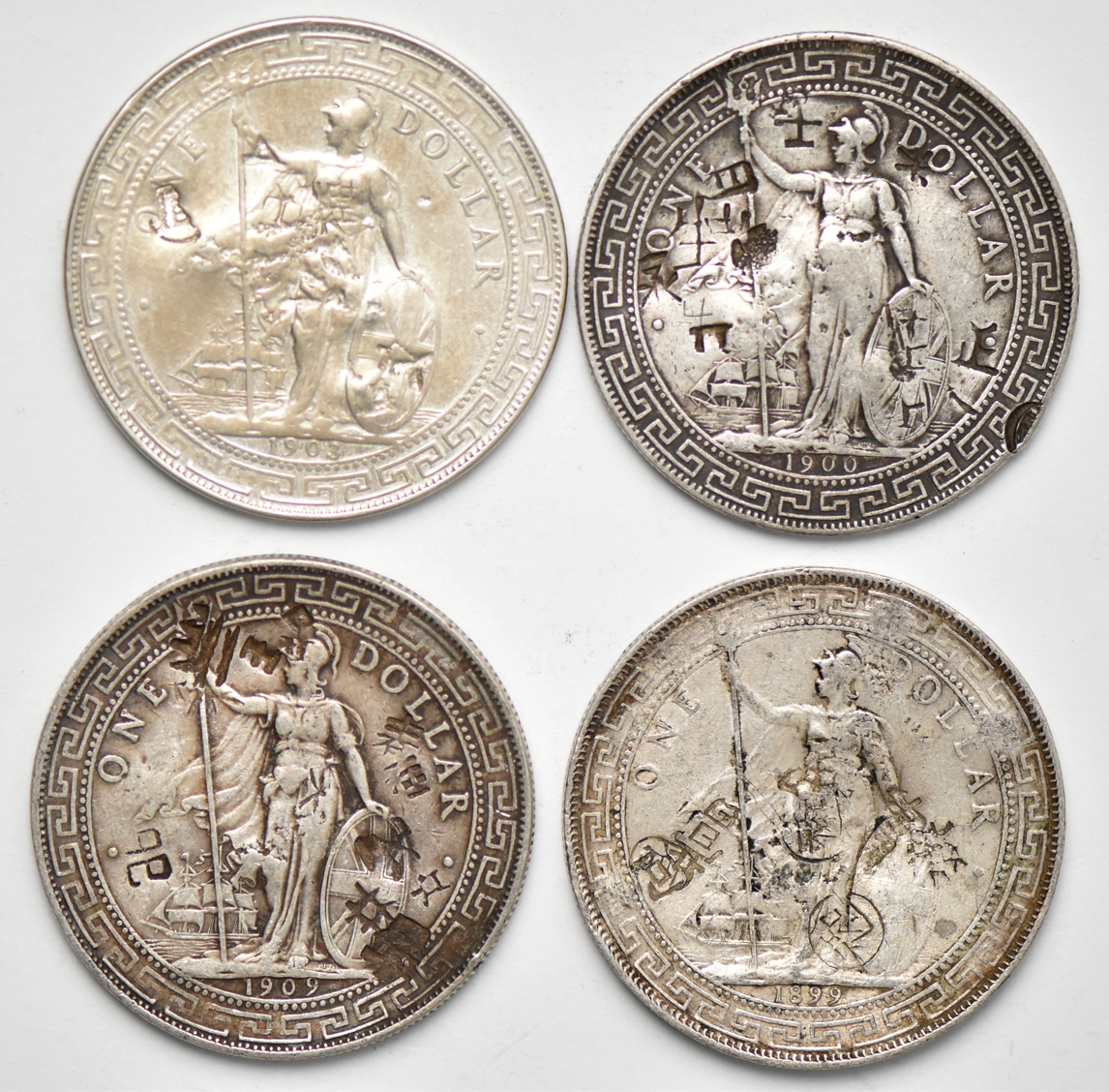 Great Britain - Eight chop marked Trade dollars