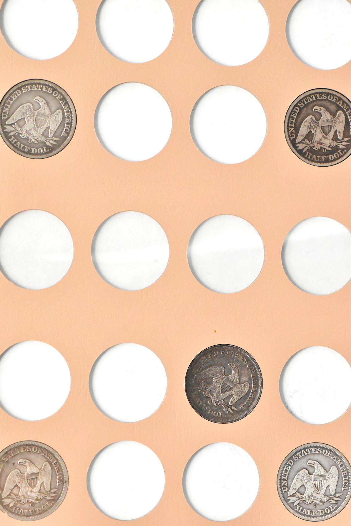 Collection of 32 different Liberty Seated half-dollars in a Dansco 6152 album