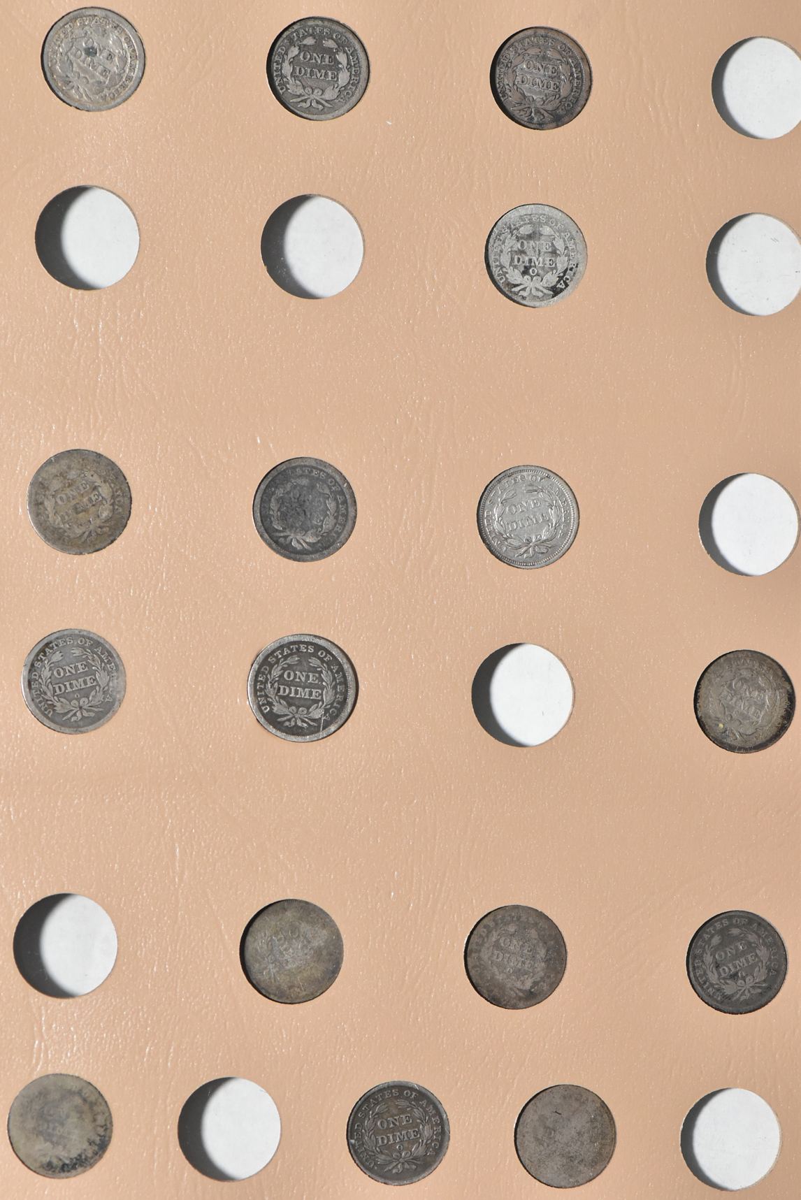 Collection of 61 Liberty Seated dimes in a Dansco 6122 album