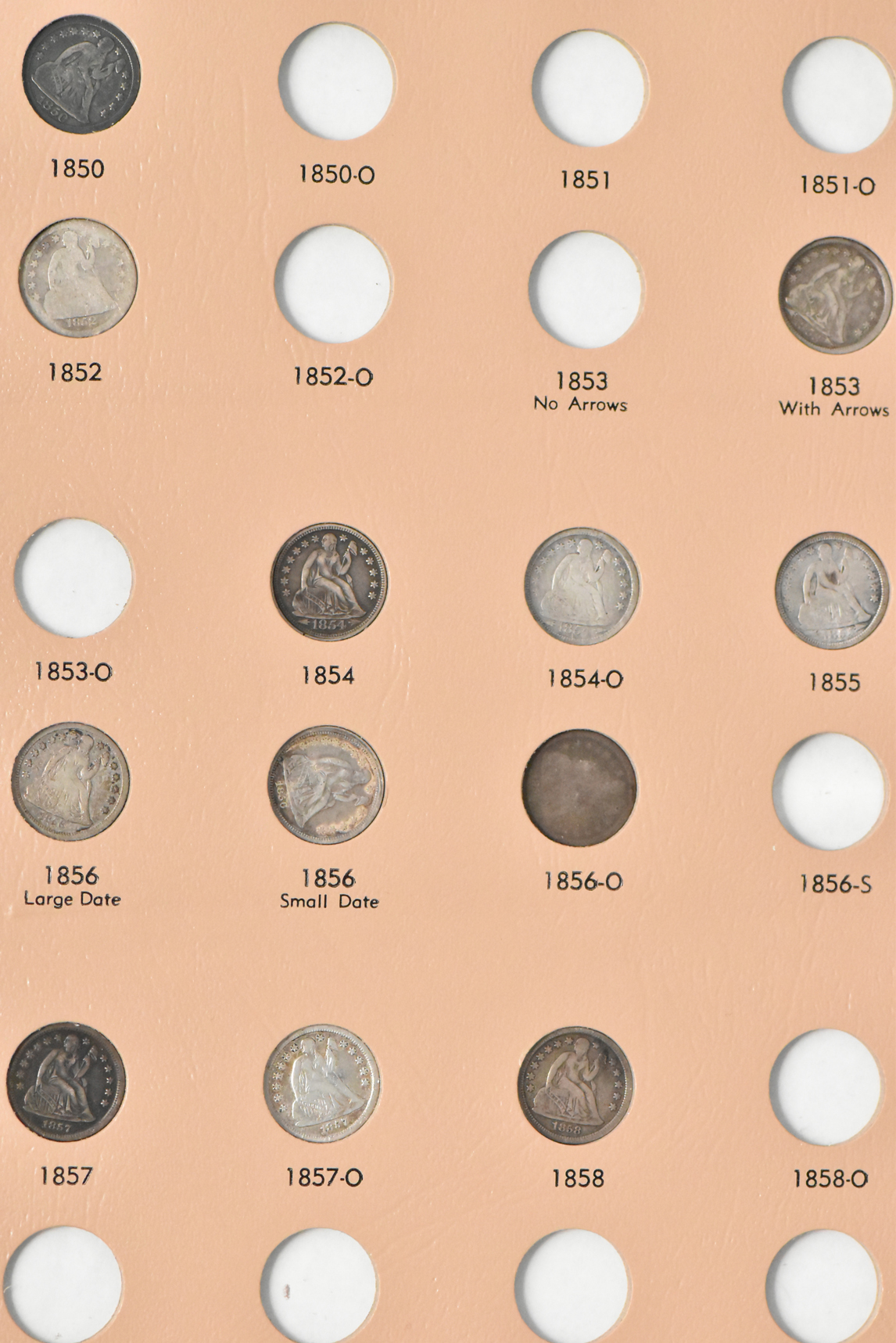 Collection of 61 Liberty Seated dimes in a Dansco 6122 album