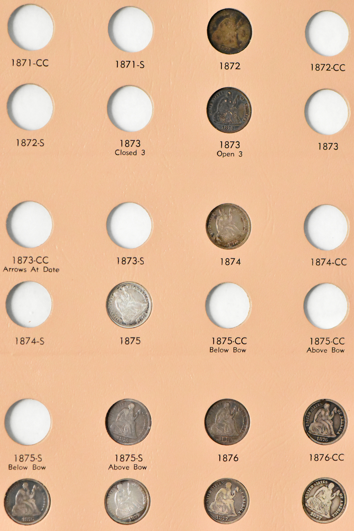Collection of 61 Liberty Seated dimes in a Dansco 6122 album